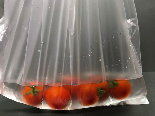ビニールにトマトと水道水が入っている画像
